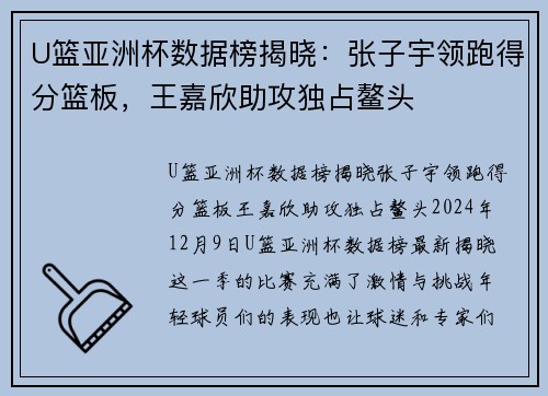 U篮亚洲杯数据榜揭晓：张子宇领跑得分篮板，王嘉欣助攻独占鳌头