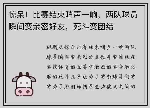 惊呆！比赛结束哨声一响，两队球员瞬间变亲密好友，死斗变团结